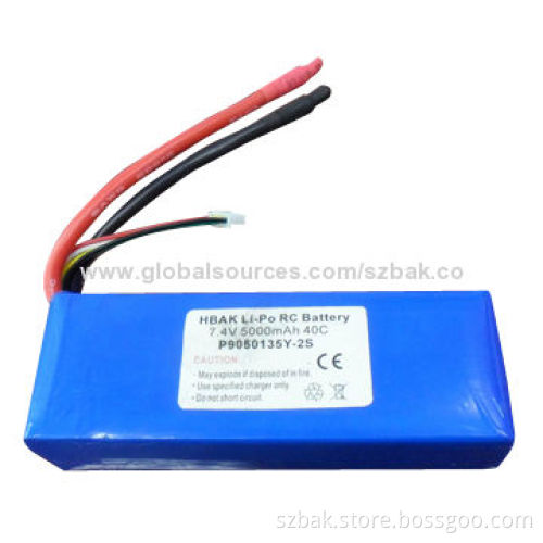 Lithium Polymer Battery, P9050135Y-2S-7.4V, 5,000mAh, Sized 9.0*50*135mm